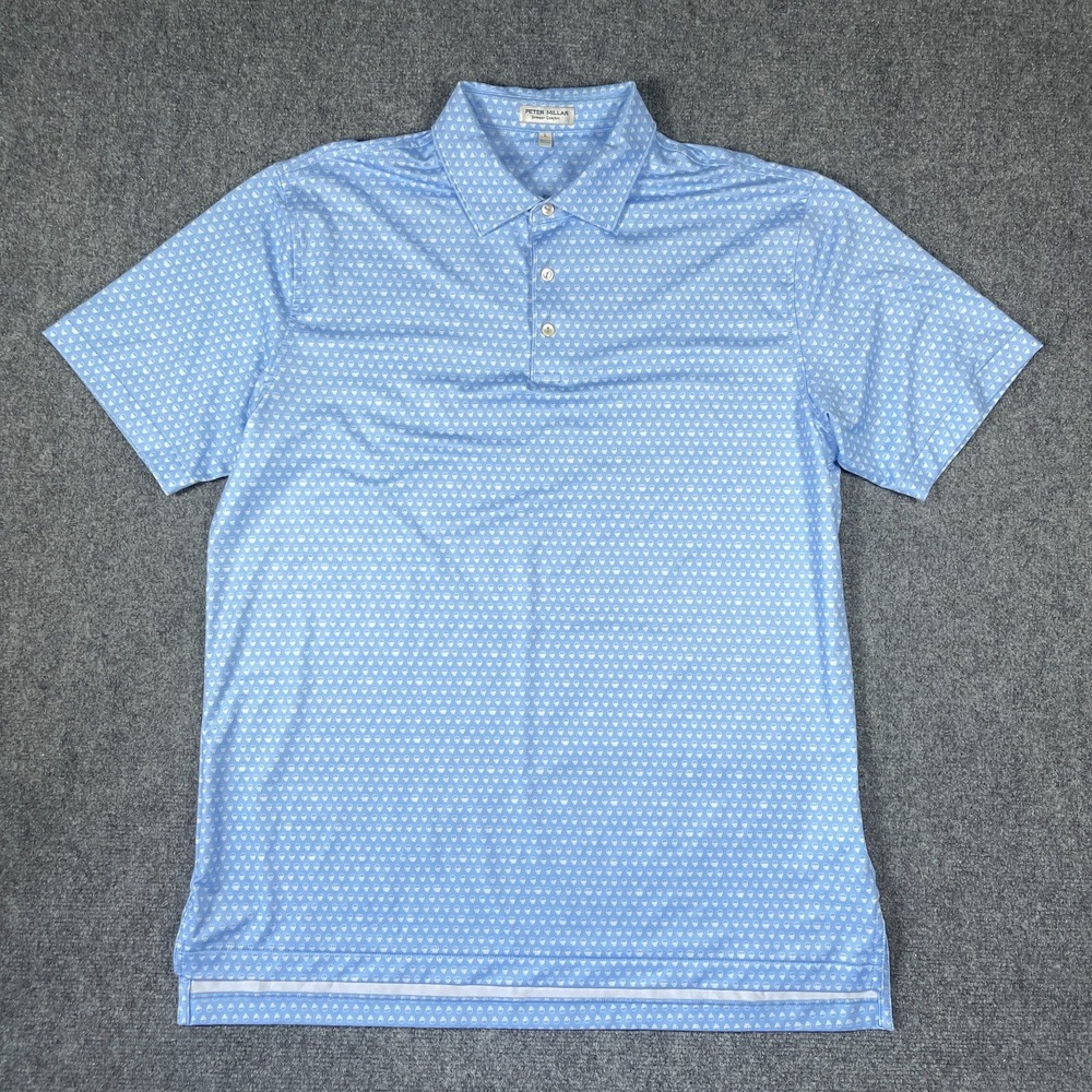 Peter Millar Summer Comfort Performance Shirt Golf Skull Blue Mens Large #3702